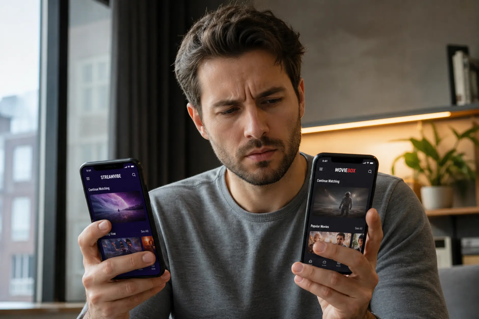 Użytkownik wybiera między dwiema aplikacjami mobilnymi na telefonie