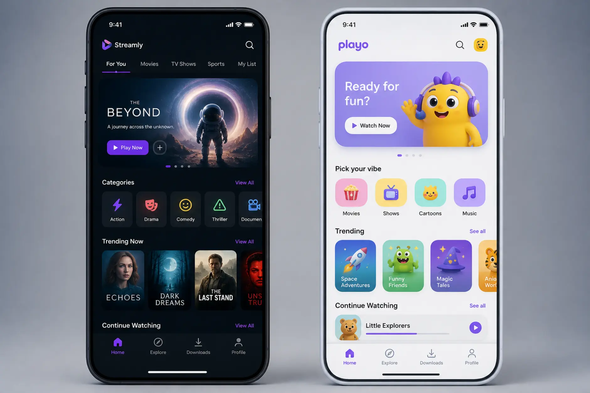 Dwa smartfony z porównaniem interfejsów aplikacji mobilnych