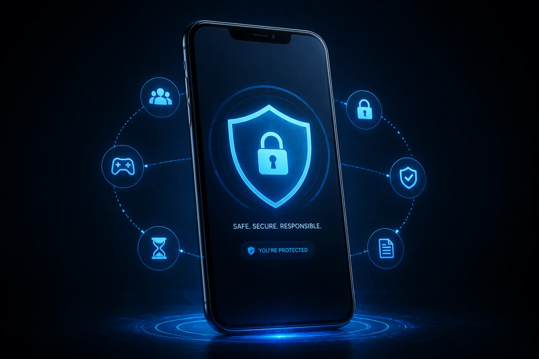 Bezpieczeństwo mobilne na Androidzie Ikona bezpieczeństwa przy smartfonie z Androidem